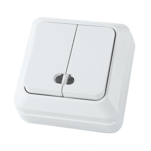 Купить Выключатель Ладога SQ1801-0007 о/у, 2 клавиши, с инд., 10 А, 230 В, IP20, белый по низкой цене