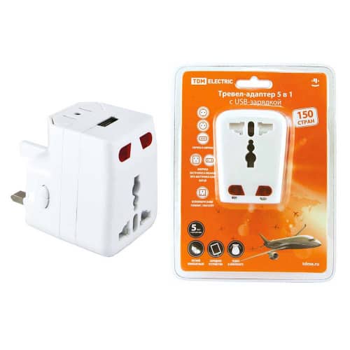 Купить Адаптер дорожный 5 в 1 с USB TDM Electric по низкой цене