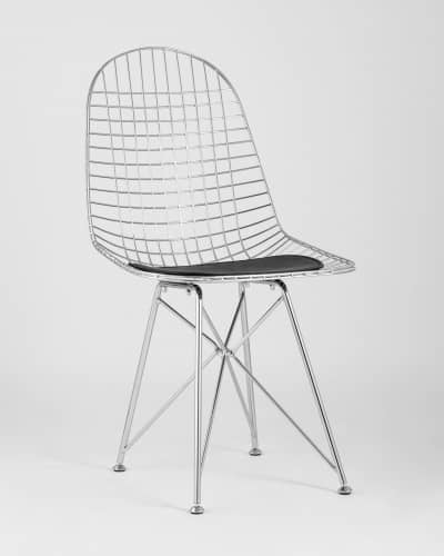 Купить Стул обеденный Eiffel хромированный с черной подушкой по низкой цене