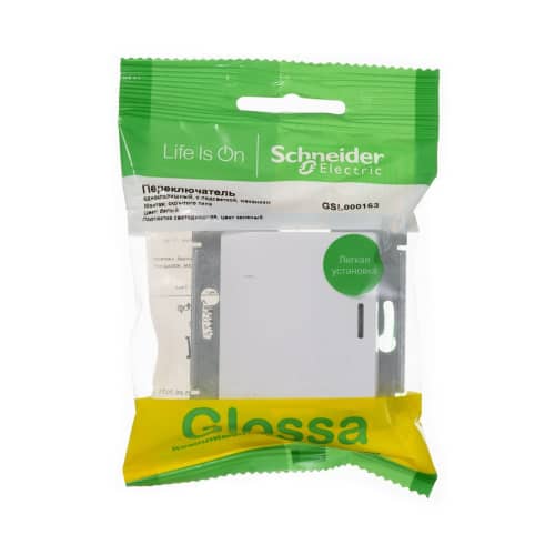 Купить Выключатель проходной Schneider Electric Глосса с подсветкой белый по низкой цене