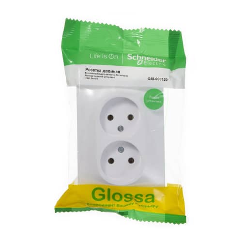 Купить Розетка двойная Schneider Electric Глосса без заземления белая по низкой цене