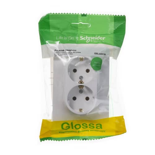 Купить Двойная розетка Schneider Electric Глосса с заземлением белая по низкой цене