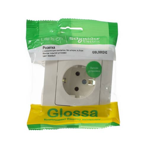 Купить Розетка Schneider Electric Глосса с заземлением с рамкой бежевая по низкой цене