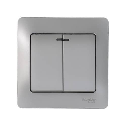 Купить Выключатель двухклавишный Schneider Electric Глосса с подсветкой без рамки платина по низкой цене