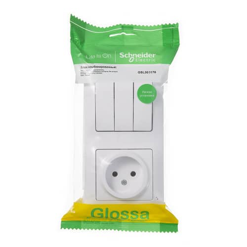 Купить Выключатель трёхклавишный + розетка Schneider Electric Глосса с рамкой без заземления белый по низкой цене