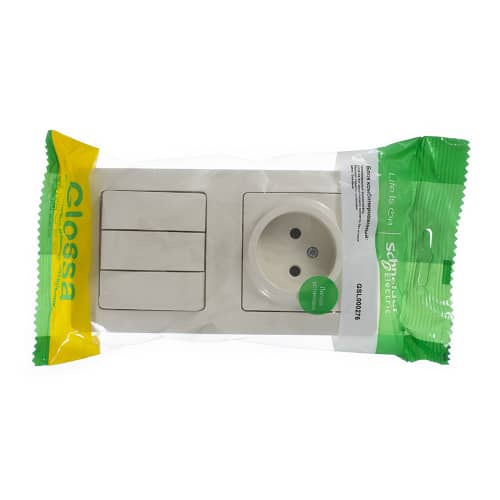 Купить Выключатель трехклавишный + розетка Schneider Electric Глосса без заземления с рамкой бежевый по низкой цене