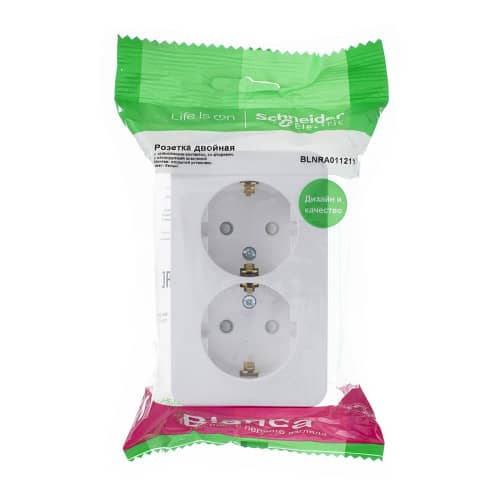 Купить Розетка двойная Schneider Electric Бланка с заземлением белая по низкой цене