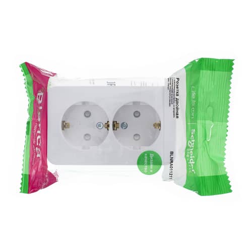 Купить Розетка двойная Schneider Electric Бланка с заземлением белая по низкой цене