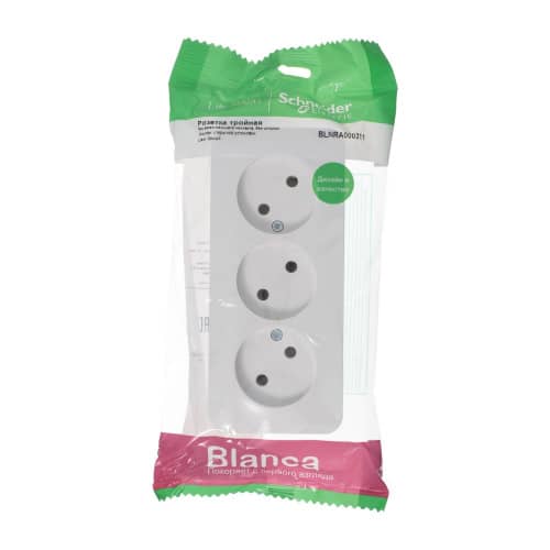 Купить Розетка тройная Schneider Electric Бланка без заземления белая по низкой цене