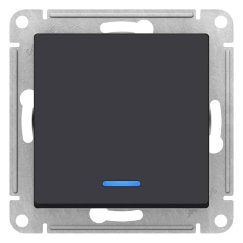 Купить Выключатель одноклавишный Schneider Electric Атлас Дизайн с подсветкой без рамки карбон по низкой цене