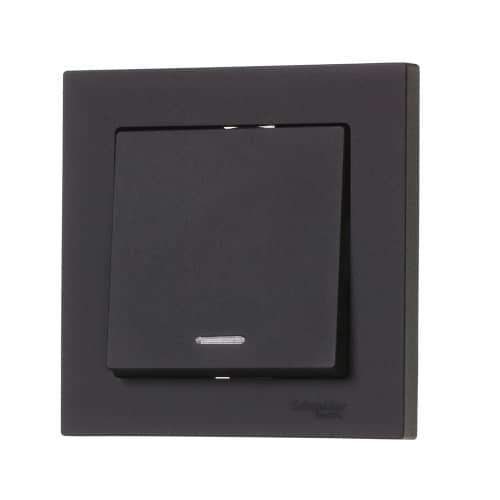Купить Выключатель одноклавишный Schneider Electric Атлас Дизайн с подсветкой без рамки карбон по низкой цене