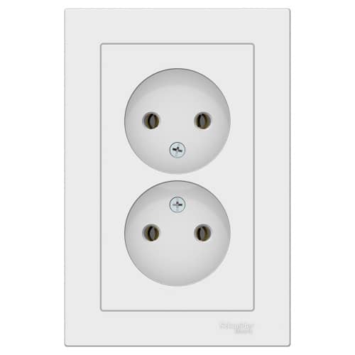 Купить Двойная розетка Schneider Electric Атлас Дизайн без заземления с рамкой белая по низкой цене