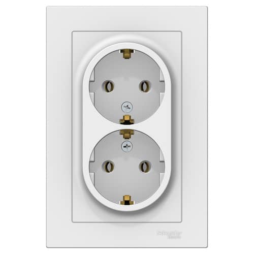 Купить Двойная розетка Schneider Electric Атлас Дизайн с заземлением с рамкой белая по низкой цене