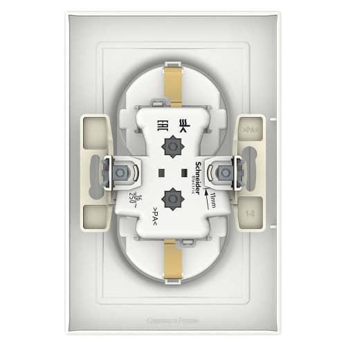 Купить Двойная розетка Schneider Electric Атлас Дизайн с заземлением со шторками с рамкой белая по низкой цене