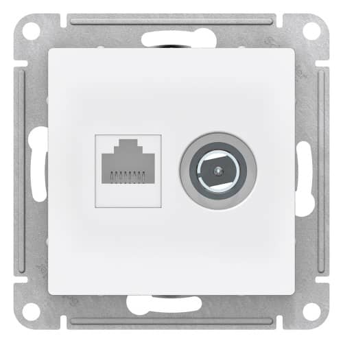 Купить Розетка компьютерная + телевизионная Schneider Electric Атлас Дизайн без рамки белая по низкой цене