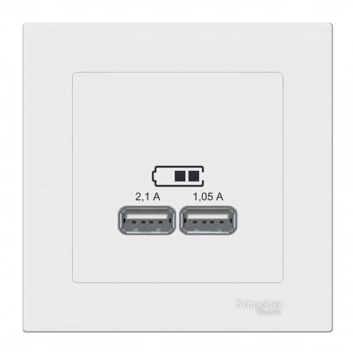 Купить Розетка USB Schneider Electric Атлас Дизайн без рамки белая по низкой цене