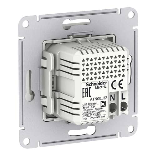 Купить Розетка USB Schneider Electric Атлас Дизайн без рамки белая по низкой цене