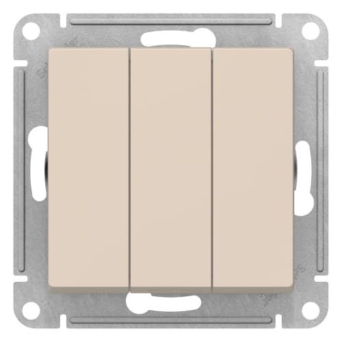 Купить Выключатель трехклавишный Schneider Electric Атлас Дизайн без рамки бежевый по низкой цене