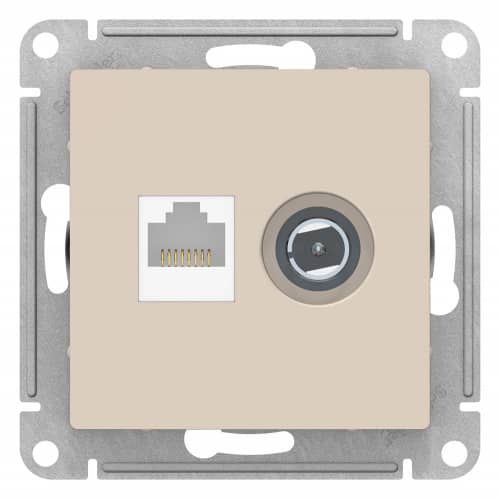 Купить Розетка компьютерная + телевизионная Schneider Electric Атлас Дизайн без рамки бежевая по низкой цене