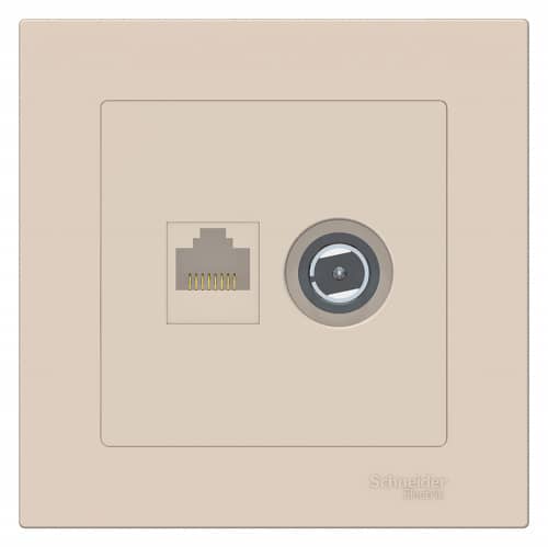 Купить Розетка компьютерная + телевизионная Schneider Electric Атлас Дизайн без рамки бежевая по низкой цене