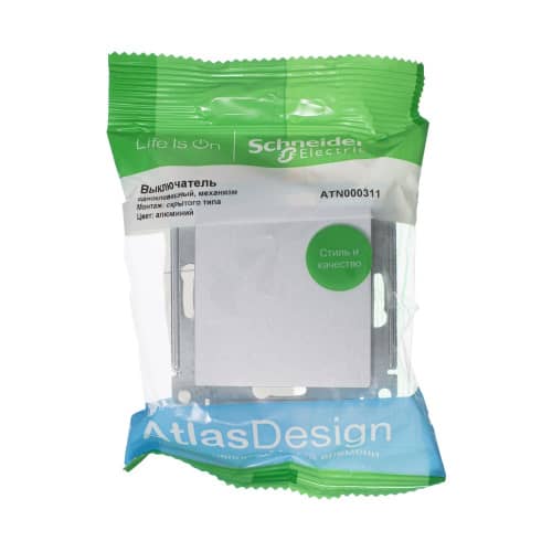 Купить Выключатель одноклавишный Schneider Electric Атлас Дизайн без рамки алюминий по низкой цене