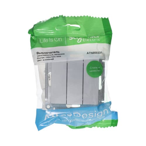 Купить Выключатель трехклавишный Schneider Electric Атлас Дизайн без рамки алюминий по низкой цене