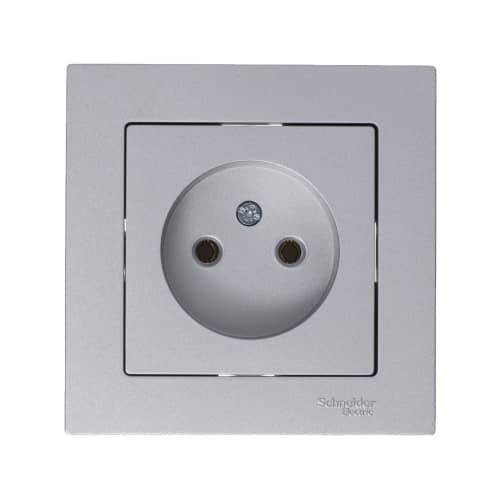 Купить Розетка Schneider Electric Атлас Дизайн без заземления без рамки алюминий по низкой цене