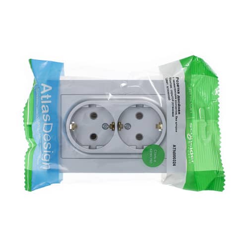 Купить Розетка двойная Schneider Electric Атлас Дизайн с заземлением с рамкой алюминий по низкой цене