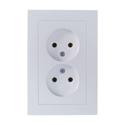 Купить Розетка двойная Schneider Electric Атлас Дизайн без заземления с рамкой жемчуг по низкой цене