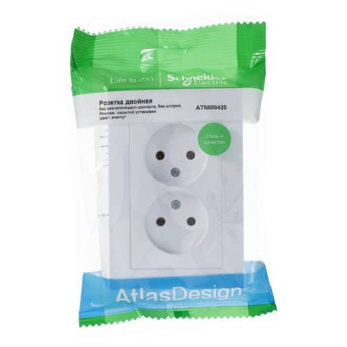 Купить Розетка двойная Schneider Electric Атлас Дизайн без заземления с рамкой жемчуг по низкой цене