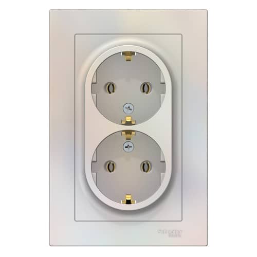 Купить Розетка двойная Schneider Electric Атлас Дизайн с заземлением с рамкой жемчуг по низкой цене