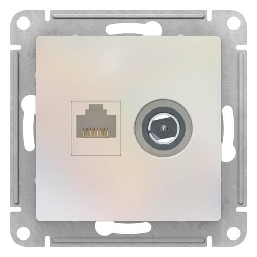 Купить Розетка компьютерная + телевизионная Schneider Electric Атлас Дизайн без рамки жемчуг по низкой цене