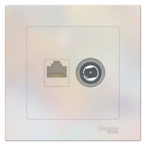 Купить Розетка компьютерная + телевизионная Schneider Electric Атлас Дизайн без рамки жемчуг по низкой цене