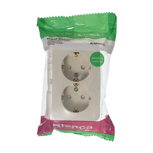 Купить Розетка двойная Schneider Electric Бланка с заземлением бежевая по низкой цене