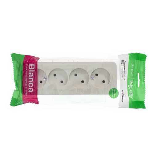 Купить Розетка четырехместная Schneider Electric Бланка без заземления бежевая по низкой цене