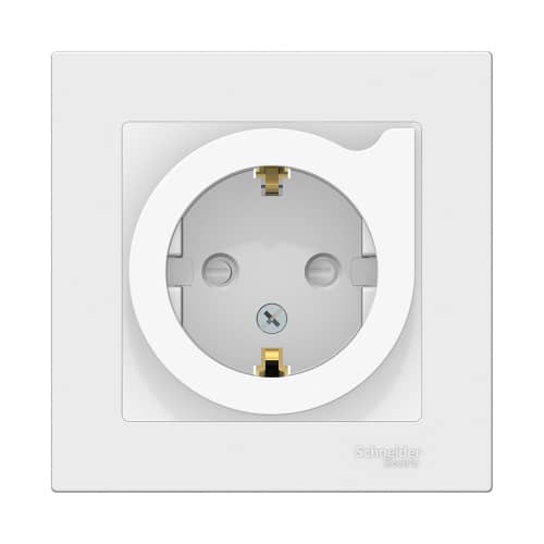 Купить Розетка Schneider Electric Атлас Дизайн с выталкивателем с заземлением без рамки белая по низкой цене