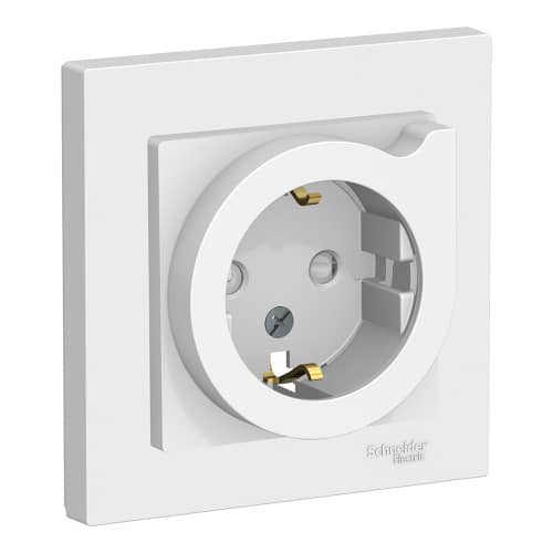 Купить Розетка Schneider Electric Атлас Дизайн с выталкивателем с заземлением без рамки белая по низкой цене