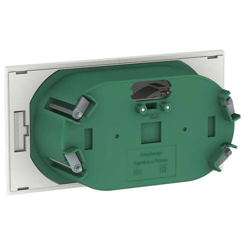 Купить Розетка двойная Schneider Electric Атлас Дизайн со сдвижными крышками без рамки белая по низкой цене