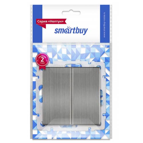 Купить Выключатель проходной двухклавишный Smartbuy Нептун без рамки никель по низкой цене