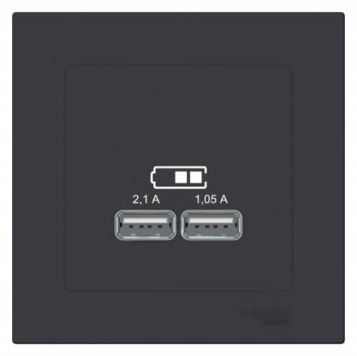 Купить Розетка USB двойная Schneider Атлас Дизайн карбон без рамки по низкой цене