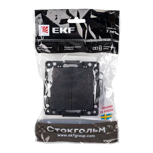 Купить Выключатель проходной двухклавишный EKF Стокгольм без рамки черный по низкой цене