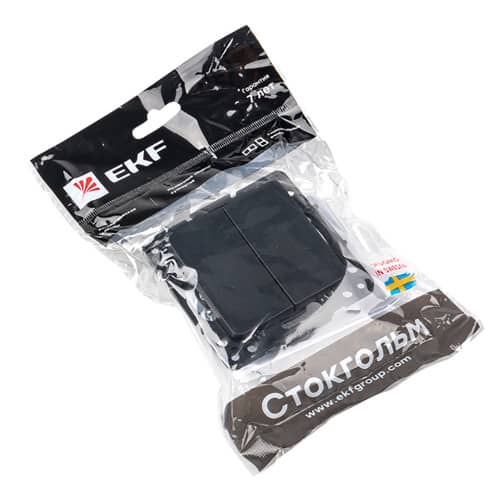 Купить Выключатель проходной двухклавишный EKF Стокгольм без рамки черный по низкой цене