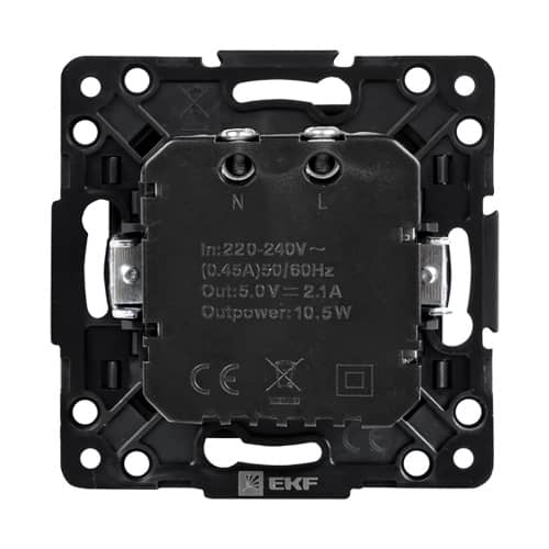 Купить Розетка USB EKF Стокгольм двойная без рамки черная по низкой цене