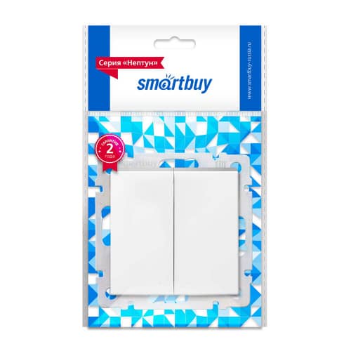Купить Выключатель двухклавишный Smartbuy Нептун без рамки белый по низкой цене