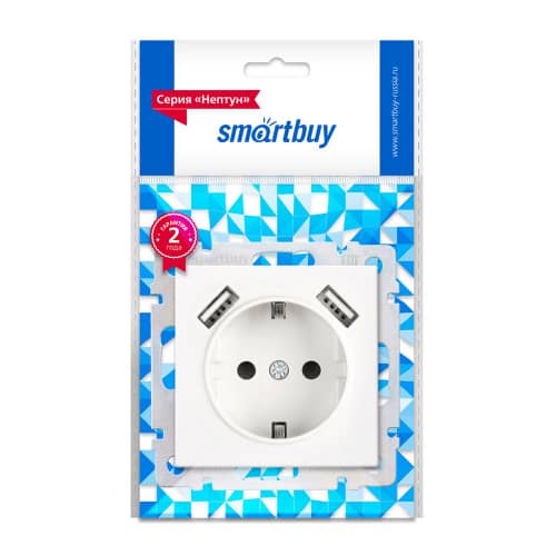 Купить Розетка + 2 USB Smartbuy Нептун с заземлением без рамки белая по низкой цене