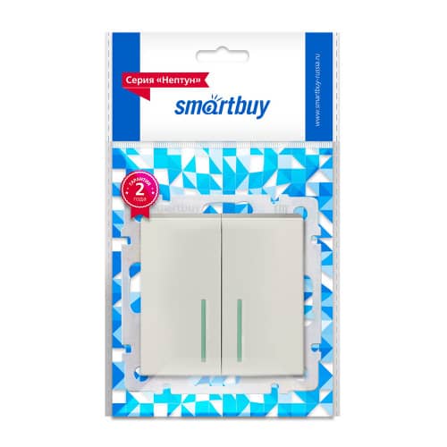 Купить Выключатель двухклавишный Smartbuy Нептун с подсветкой без рамки бежевый по низкой цене