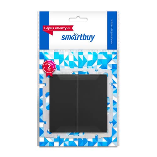Купить Выключатель проходной двухклавишный Smartbuy Нептун без рамки черный по низкой цене