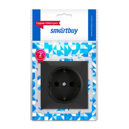 Купить Розетка Smartbuy Нептун с заземлением без рамки черная по низкой цене