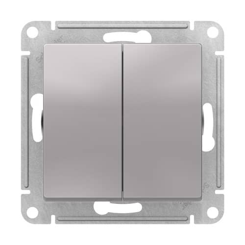 Купить Выключатель проходной двухклавишный Schneider Electric Атлас Дизайн без рамки алюминий по низкой цене