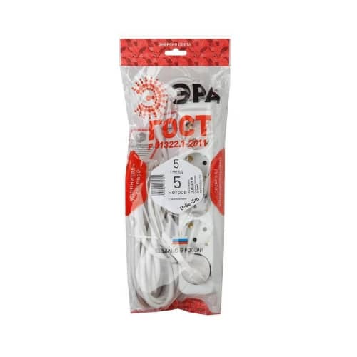 Купить Удлинитель ЭРА 5 гнезд с заземлением 5 м по низкой цене